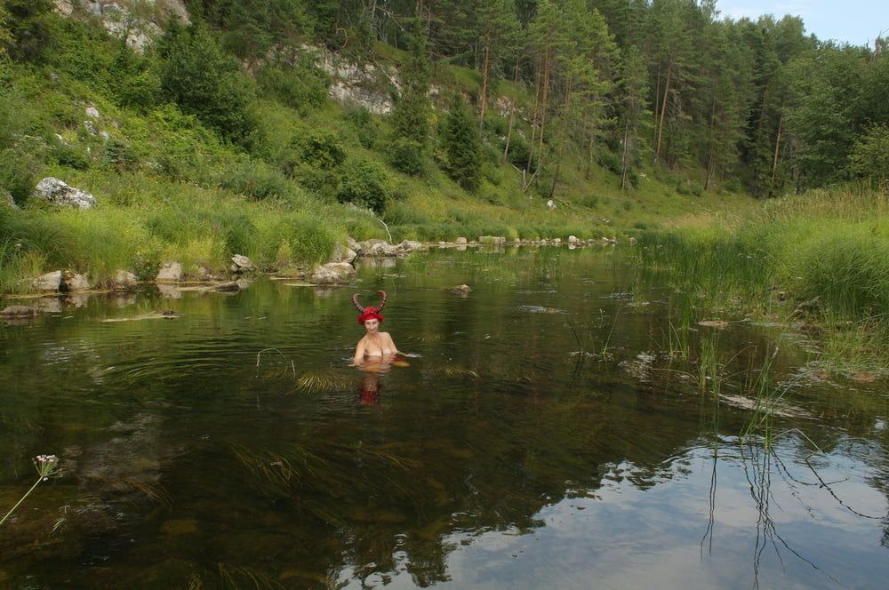 With Horns In Red Dress In Shallow River #24