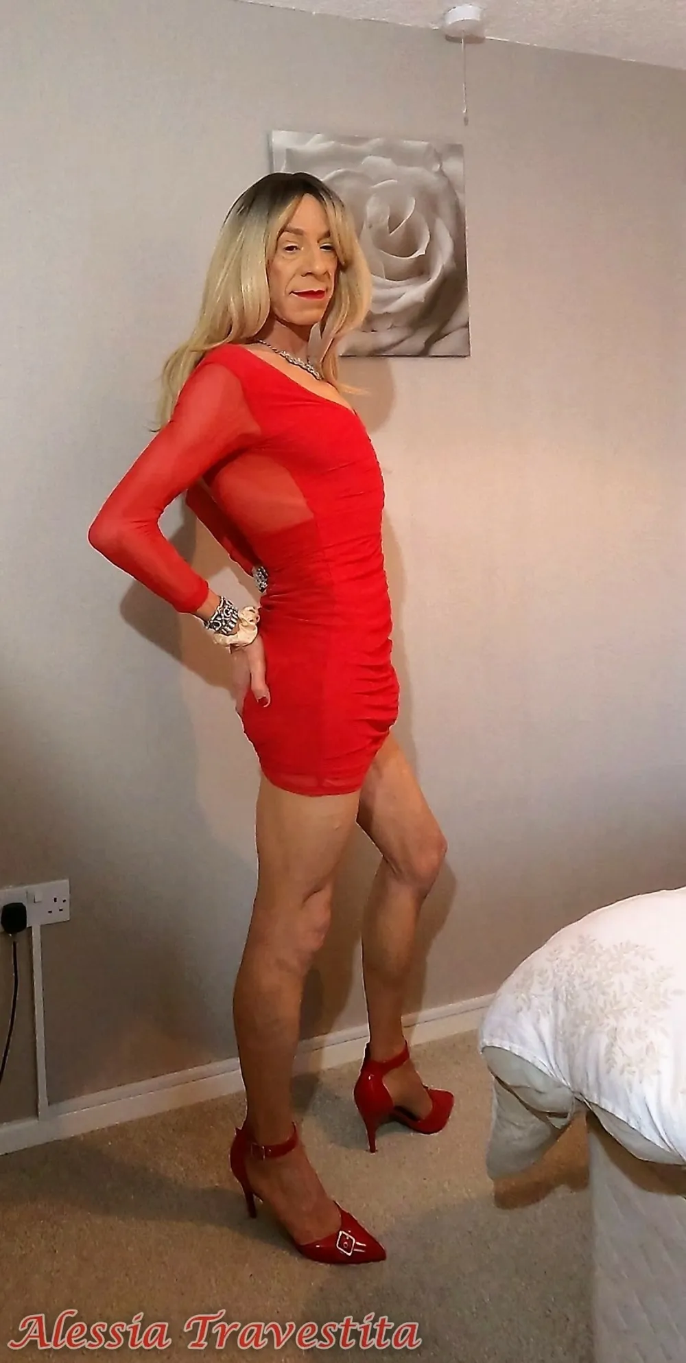 64 Alessia Travestita in Sheer Red Dress #6