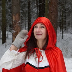 Little Red Riding Hood on a forest path