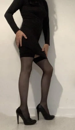 black dress and stockings         