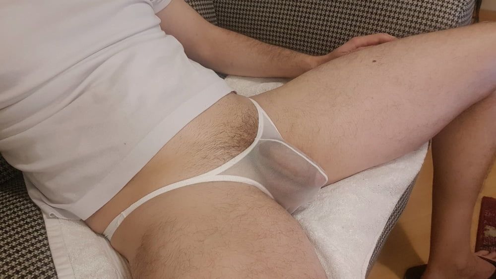 White sheer underwear bulging cock #8