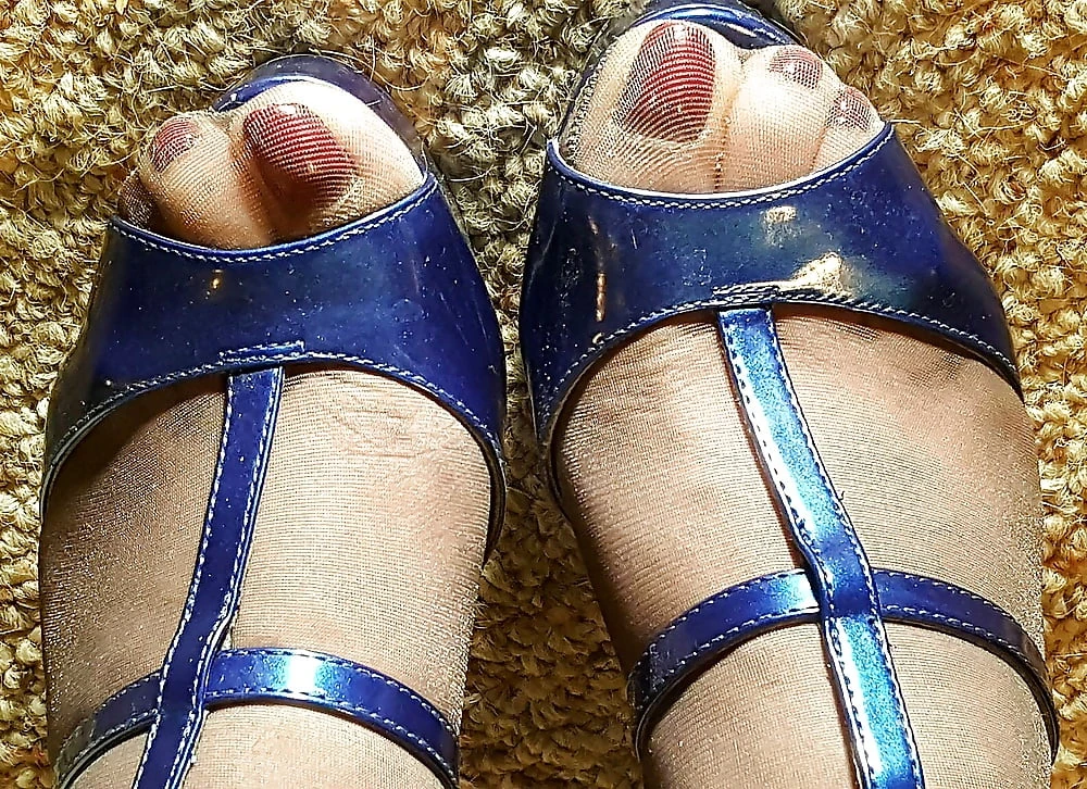 Pantyhose and Shiny Blue Heels #2