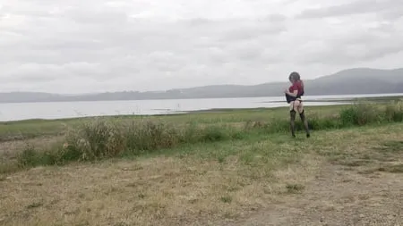 crossdess road trip red dress follow the river         