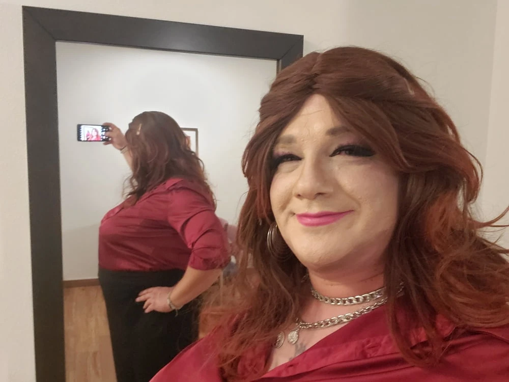 Red Satin Shirt Dinner Time #19
