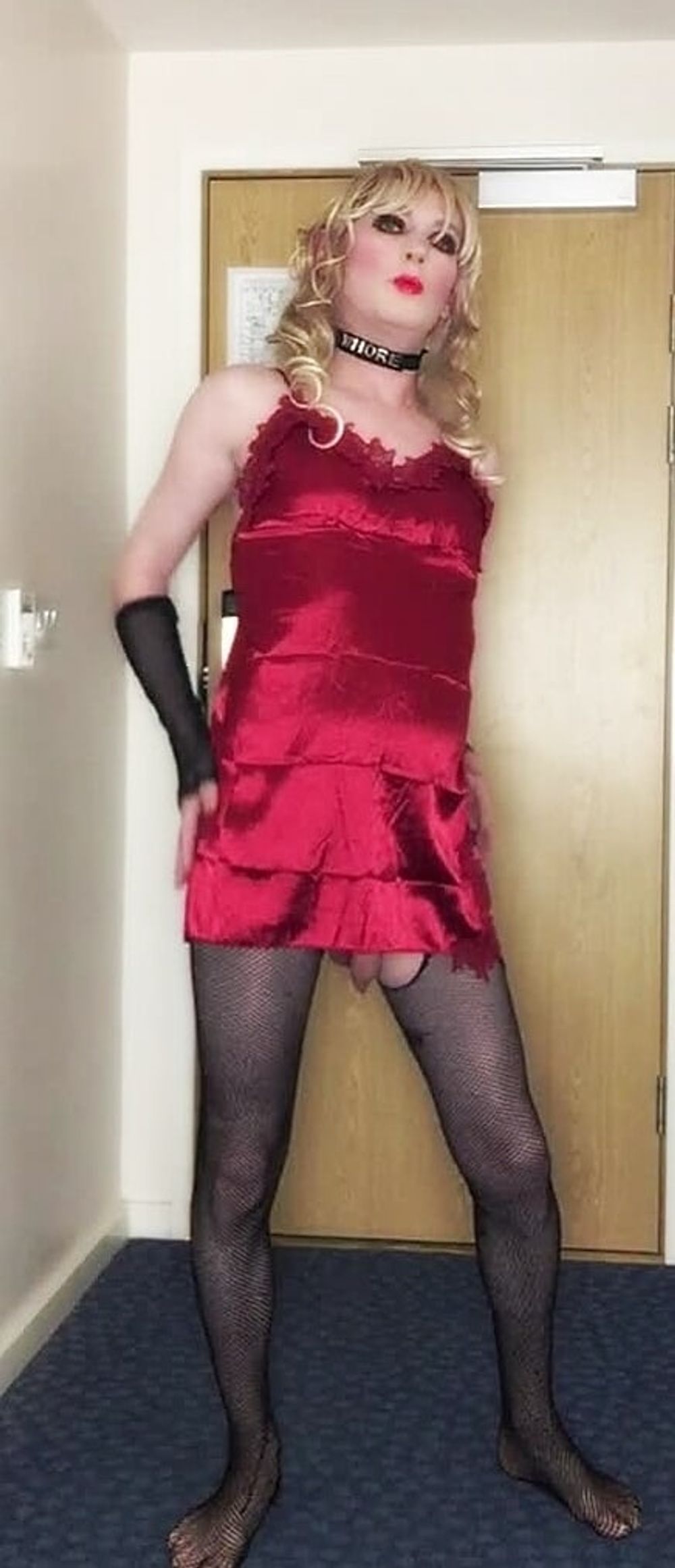 Skanky sissy in red dress #39