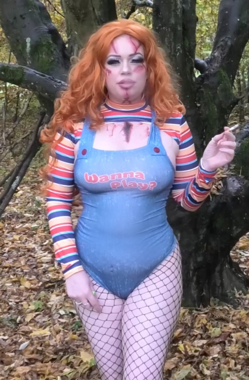 Smoking dressed as Chucky 