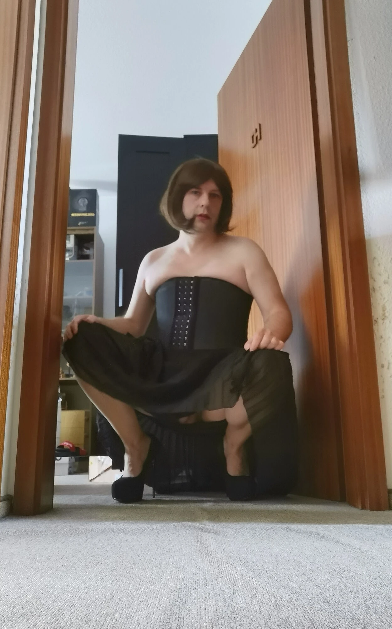 Posing Sexy Wearing Black Skirt, Platform Heels And Wig #34