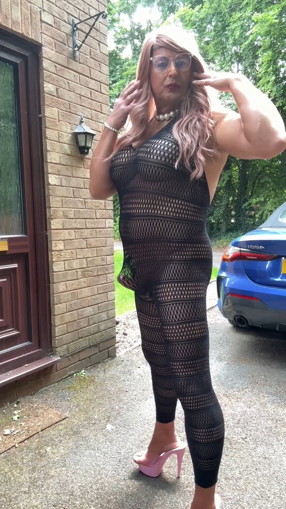 Sexy Crossdresser kellycd2022 in sexy black fishnet catsuit  #36