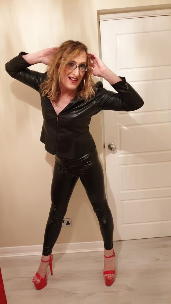 Black Tight PVC Leather Look and Huge Heels Essex Girl Lisa #14