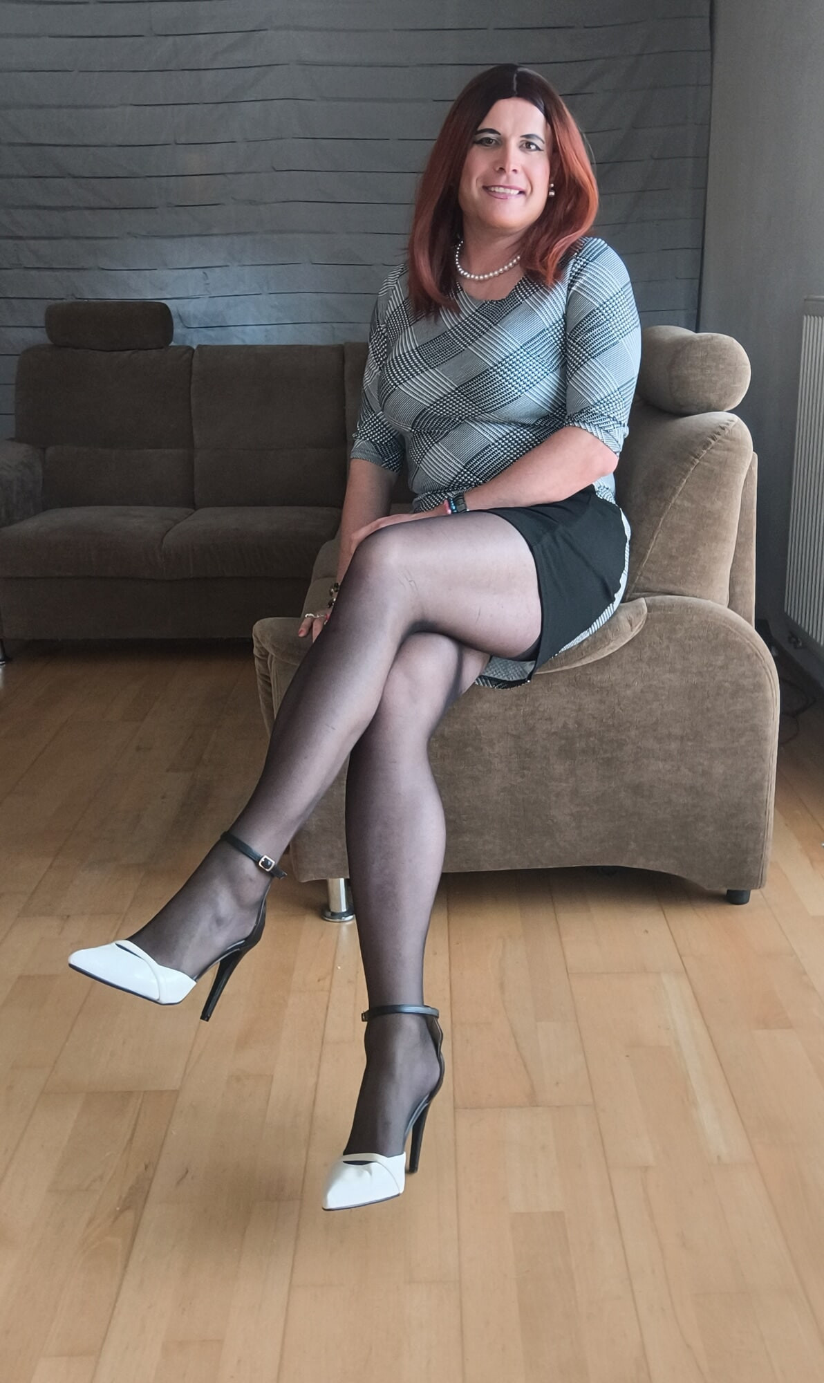 Black pantyhose and lovely short dress #11