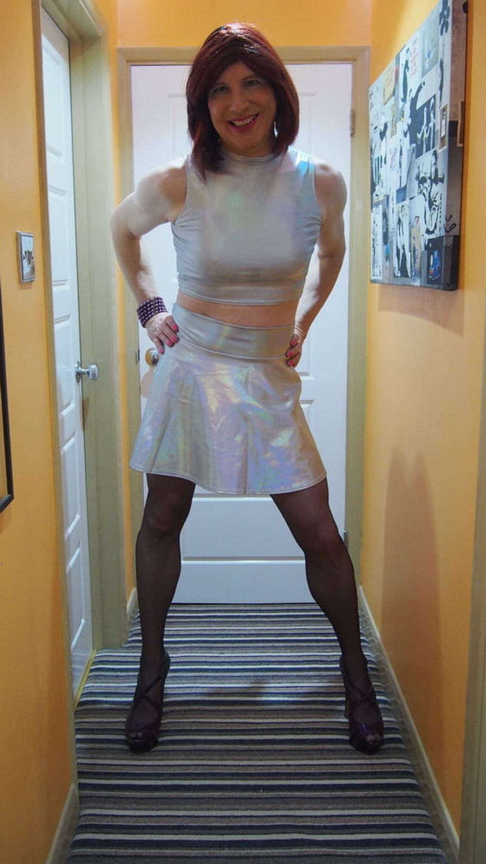 Sissy Lucy showing off her big cock in Silver skater skirt #2