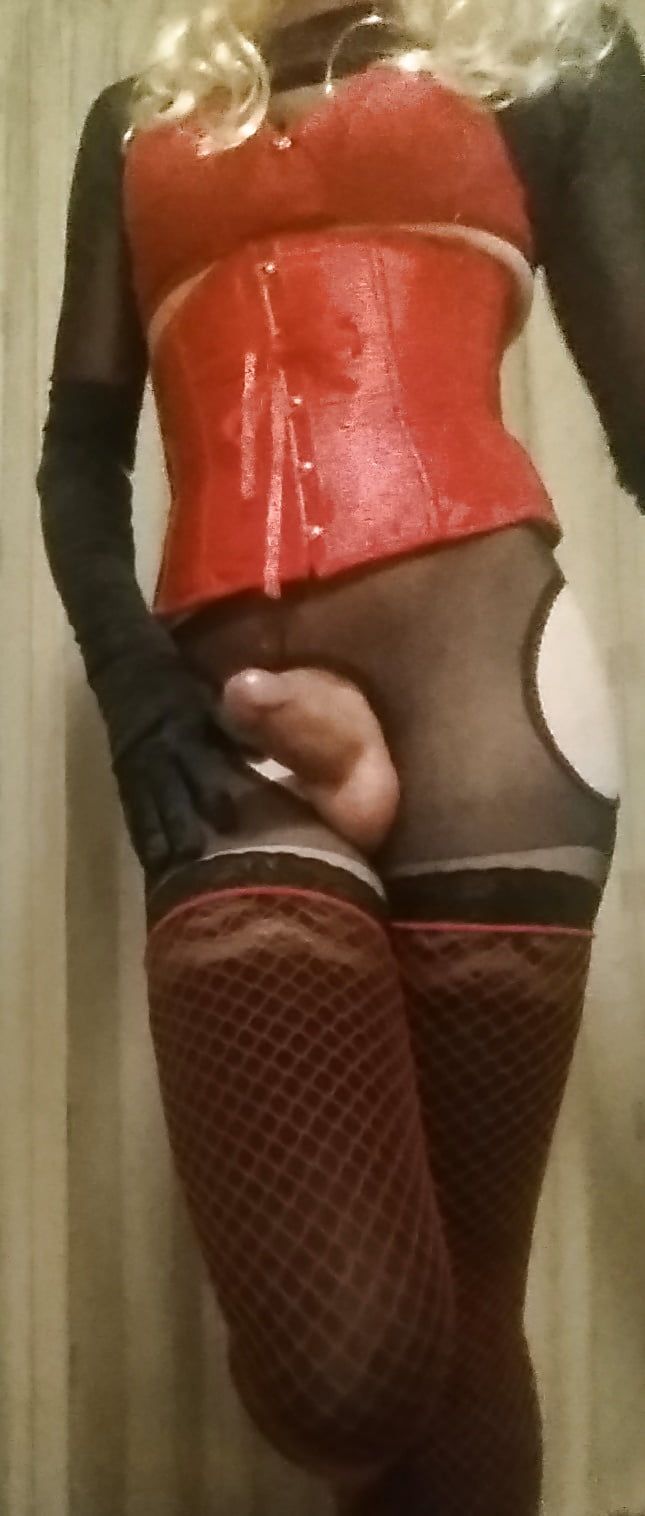 Red and Black lingerie and my hard cock #17
