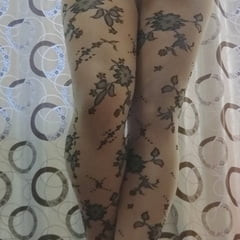Patterned pantyhose cock masturbation