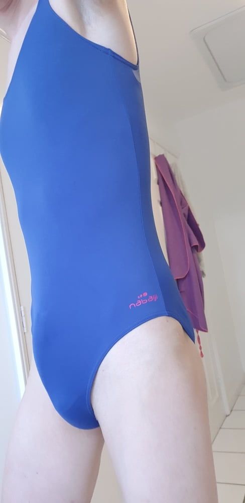 Blue scoop back swimsuit #15