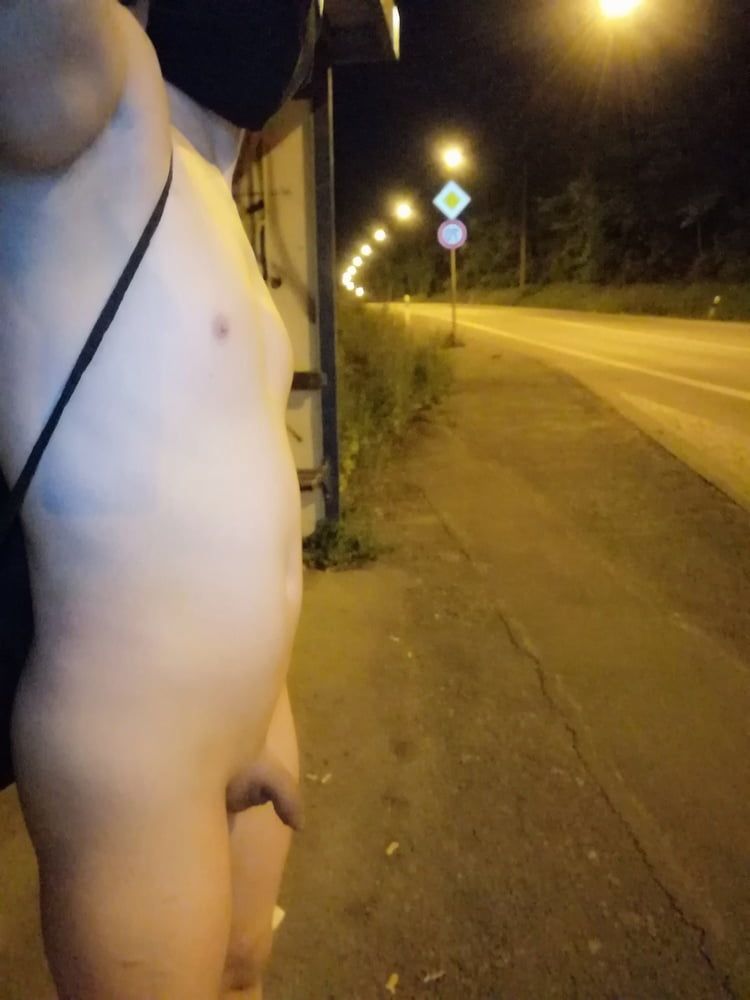 Naked at the bus stop at night #3