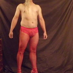 Red stilettos and fishnets