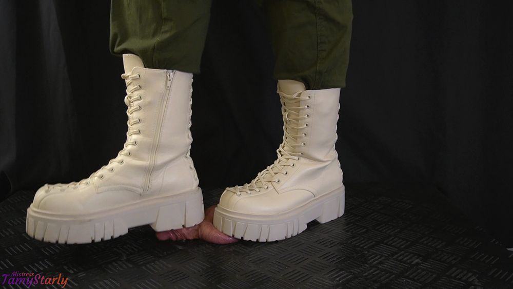 Military Girl Ballbusting You in White Dirty Combat Boots #15