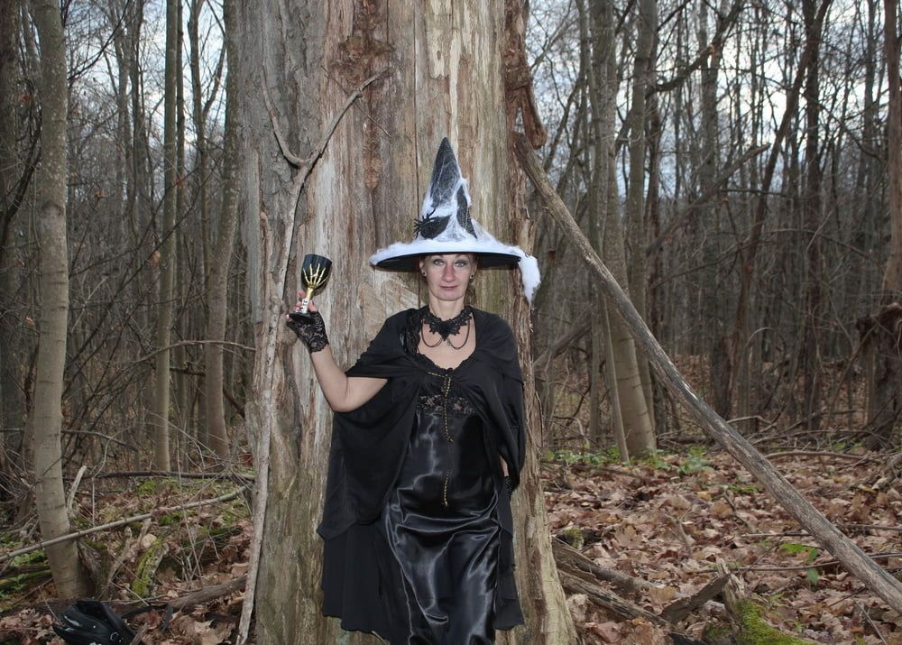 Witch with broom in forest #2