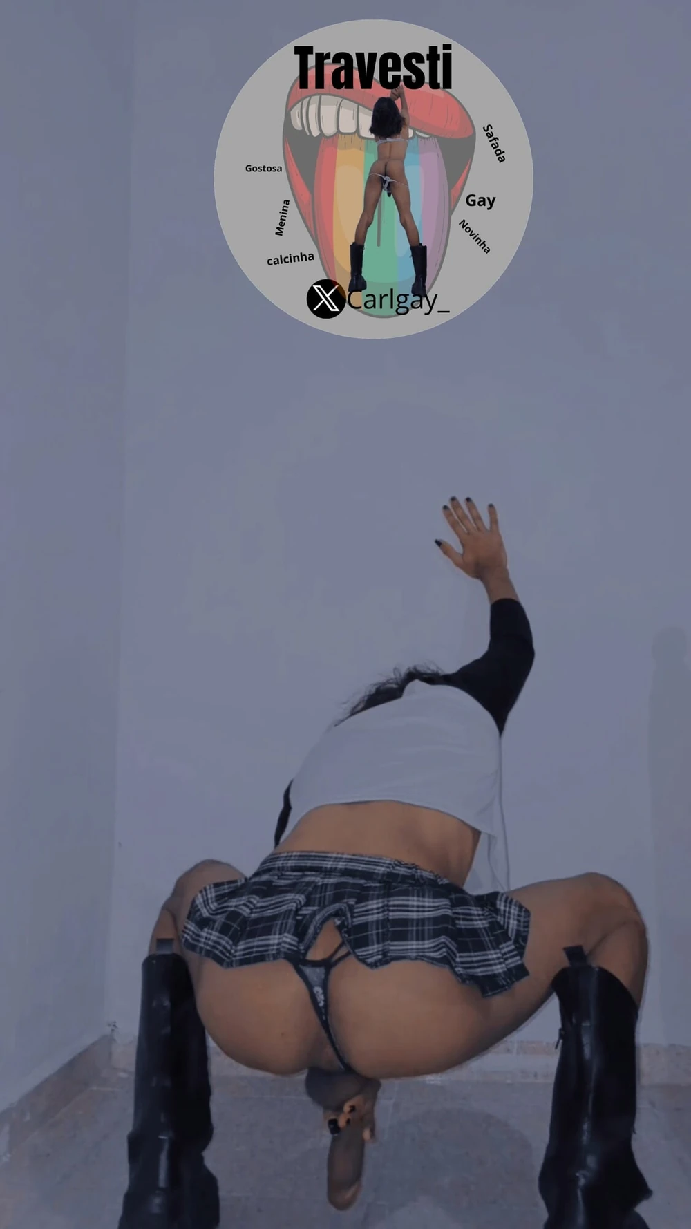 Carl travesti novinha excitada de saia pica e calcinha  #3
