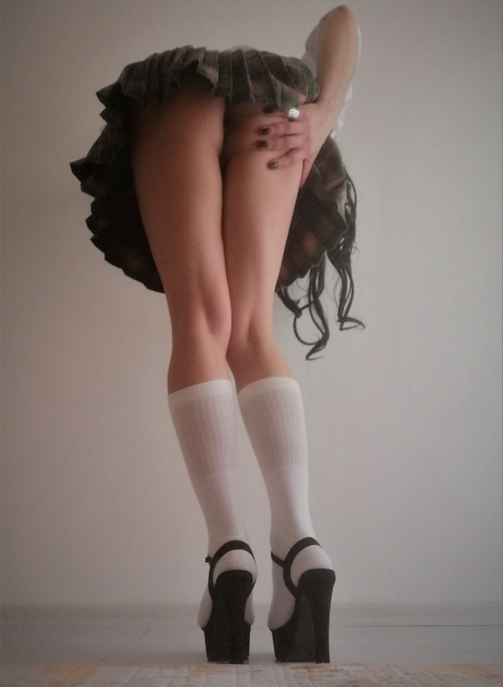 Sissy School Girl, Black High Heels &amp; Skirt #11