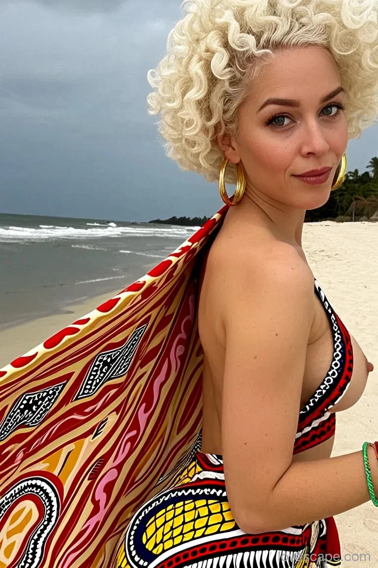 Albino Ebony Shows Off At The Beach #23