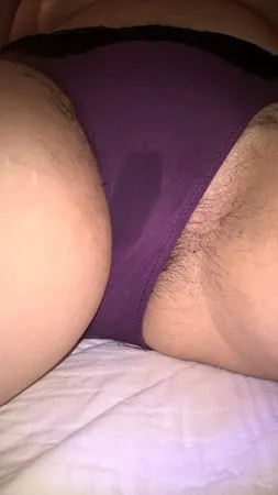 hairy wet wife in purple panties         