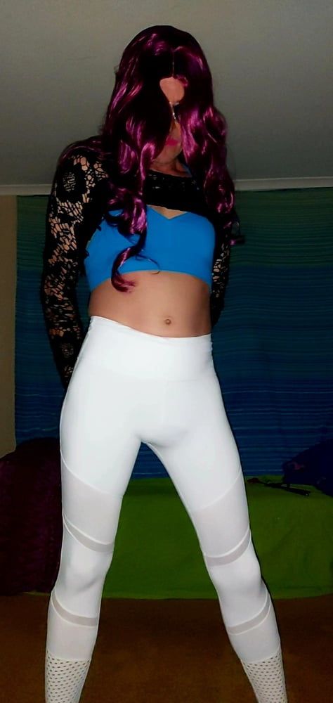 White pants and blue top #17