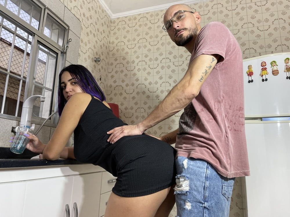 Husband making his wife cum in the kitchen #16