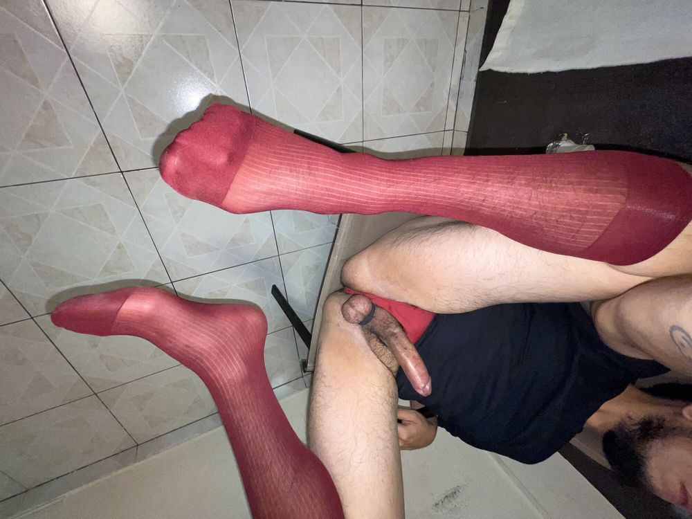 Hot Red sheers socks #22