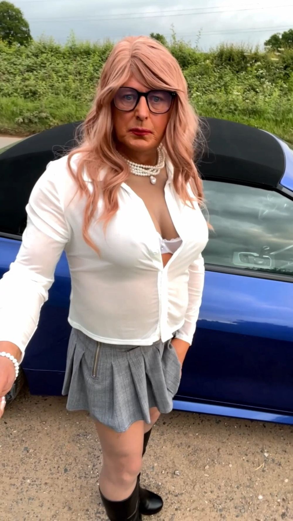 Amateur crossdresser Kellycd2022 sexy milf in grey seamless  #31