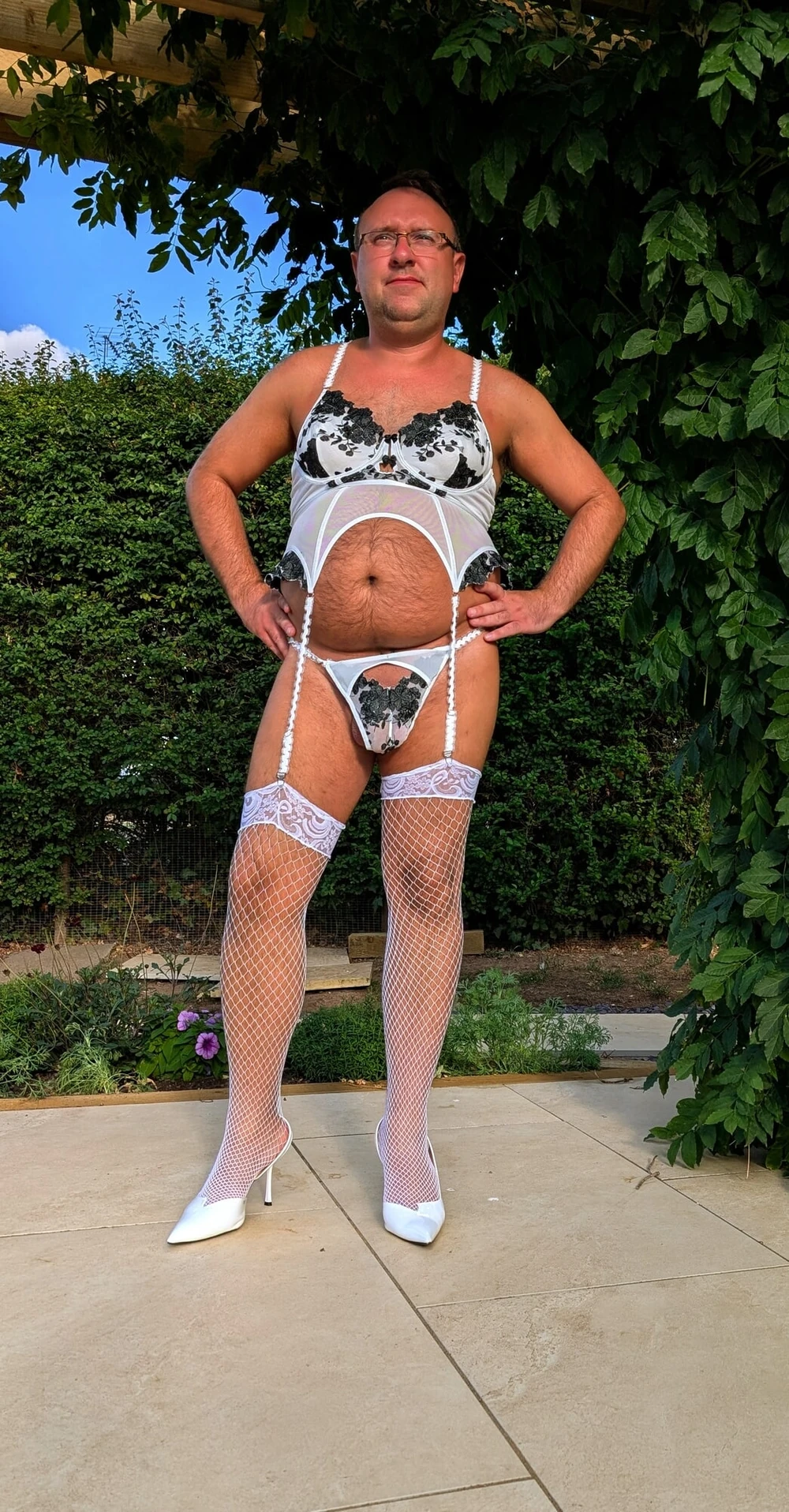 All white lingerie and heels #2