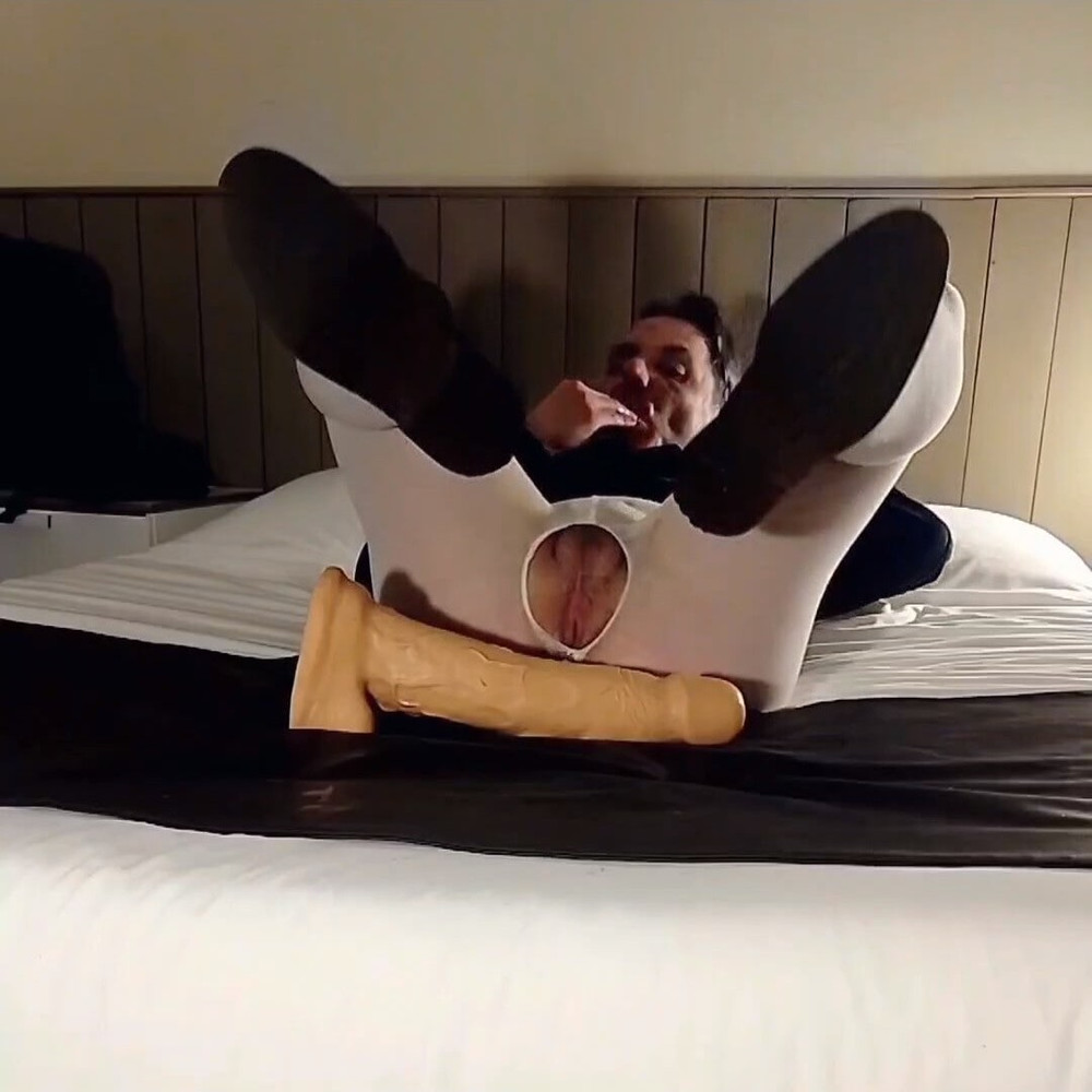 Dildo riding and ass fingering in open white pantyhose #27
