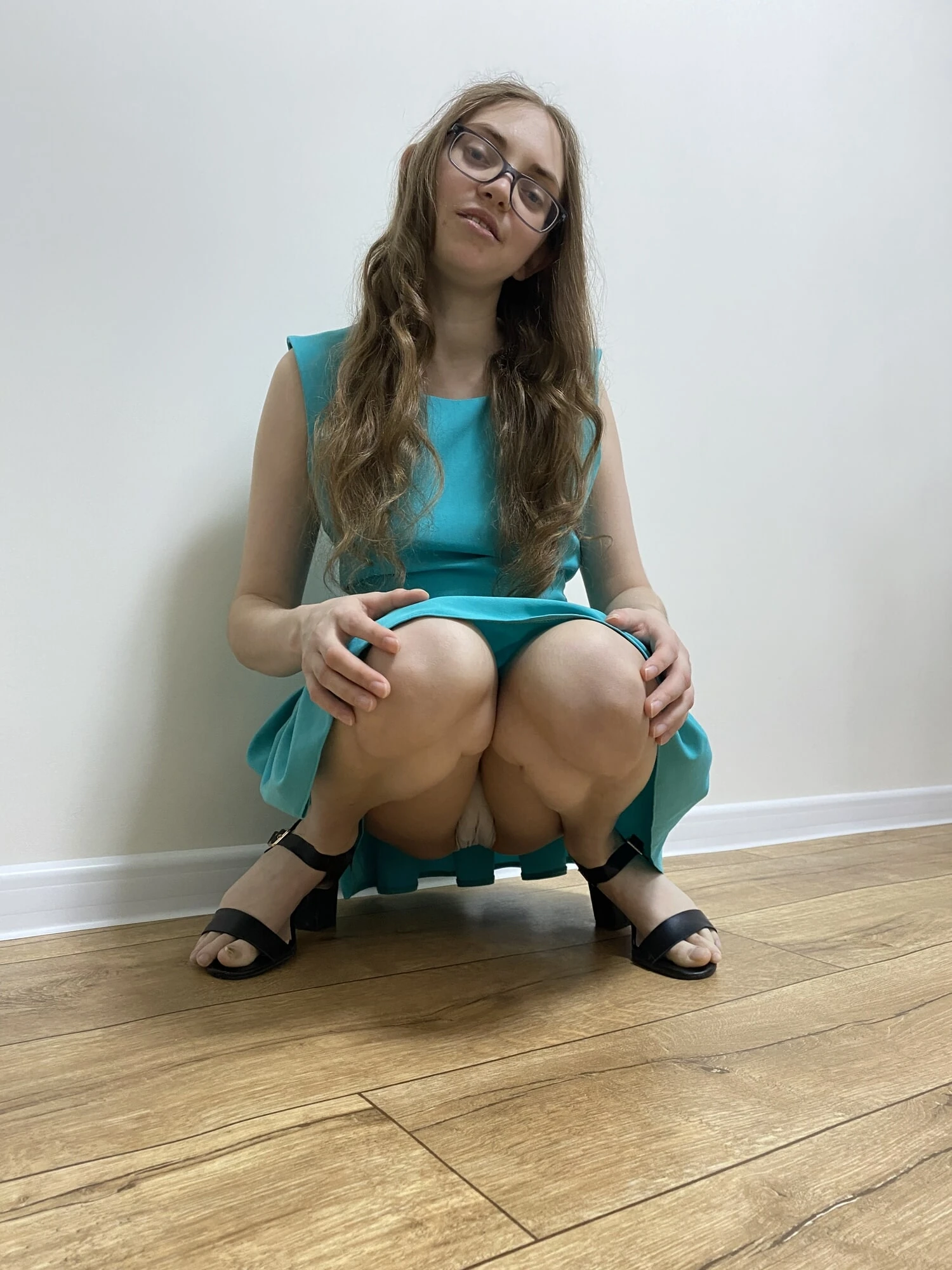 Turquoise dress and white panties #18