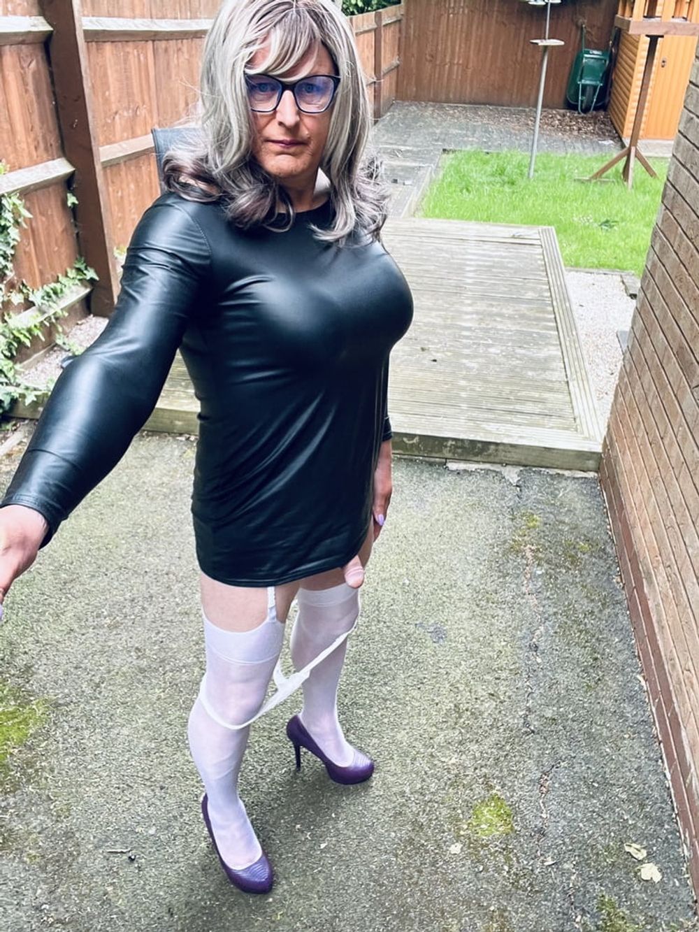 Crossdresser Kellycd in black pvc dress  #50