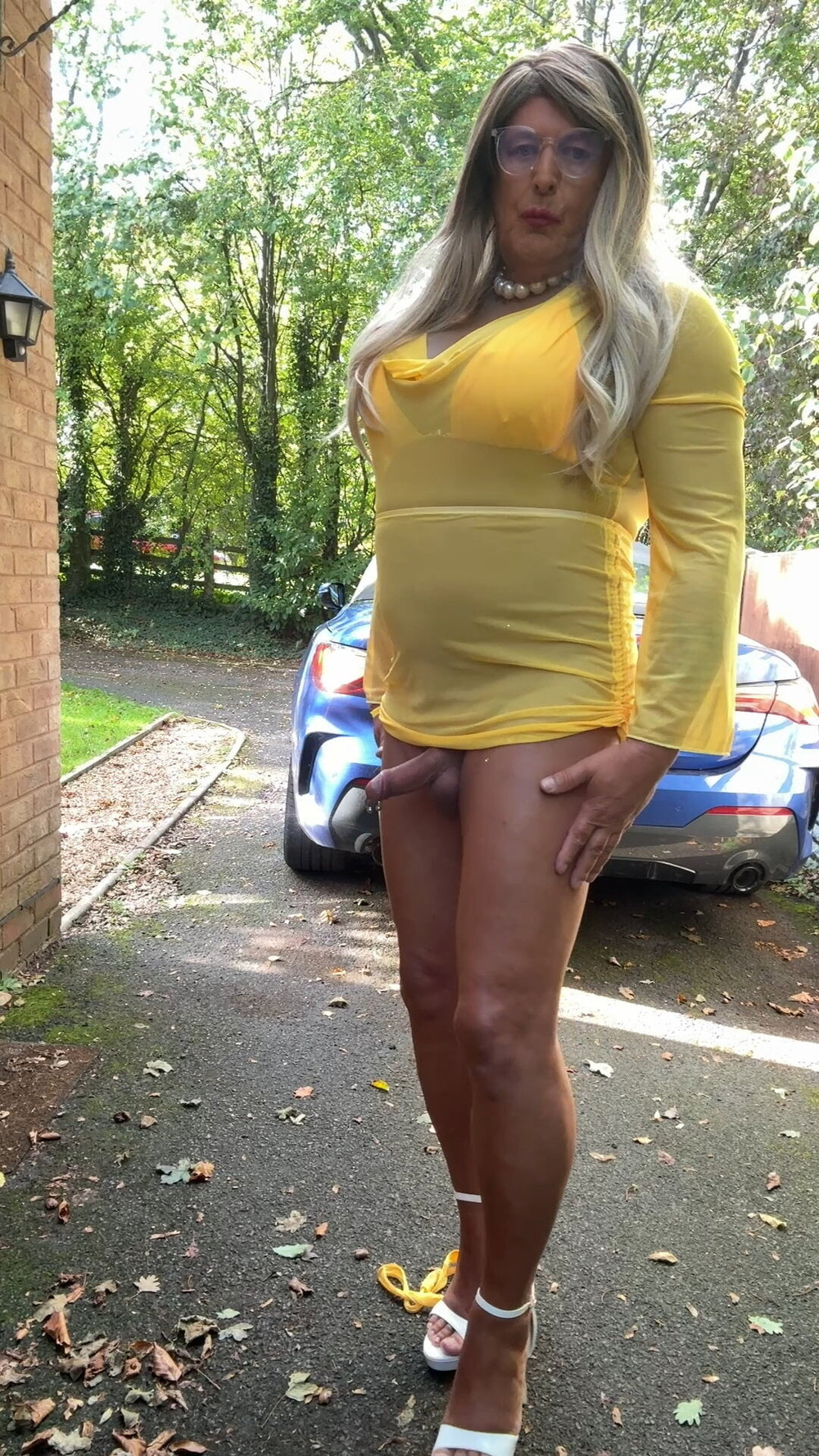 Sexy Crossdresser kellycd2022 in yellow see thru dress dress #47