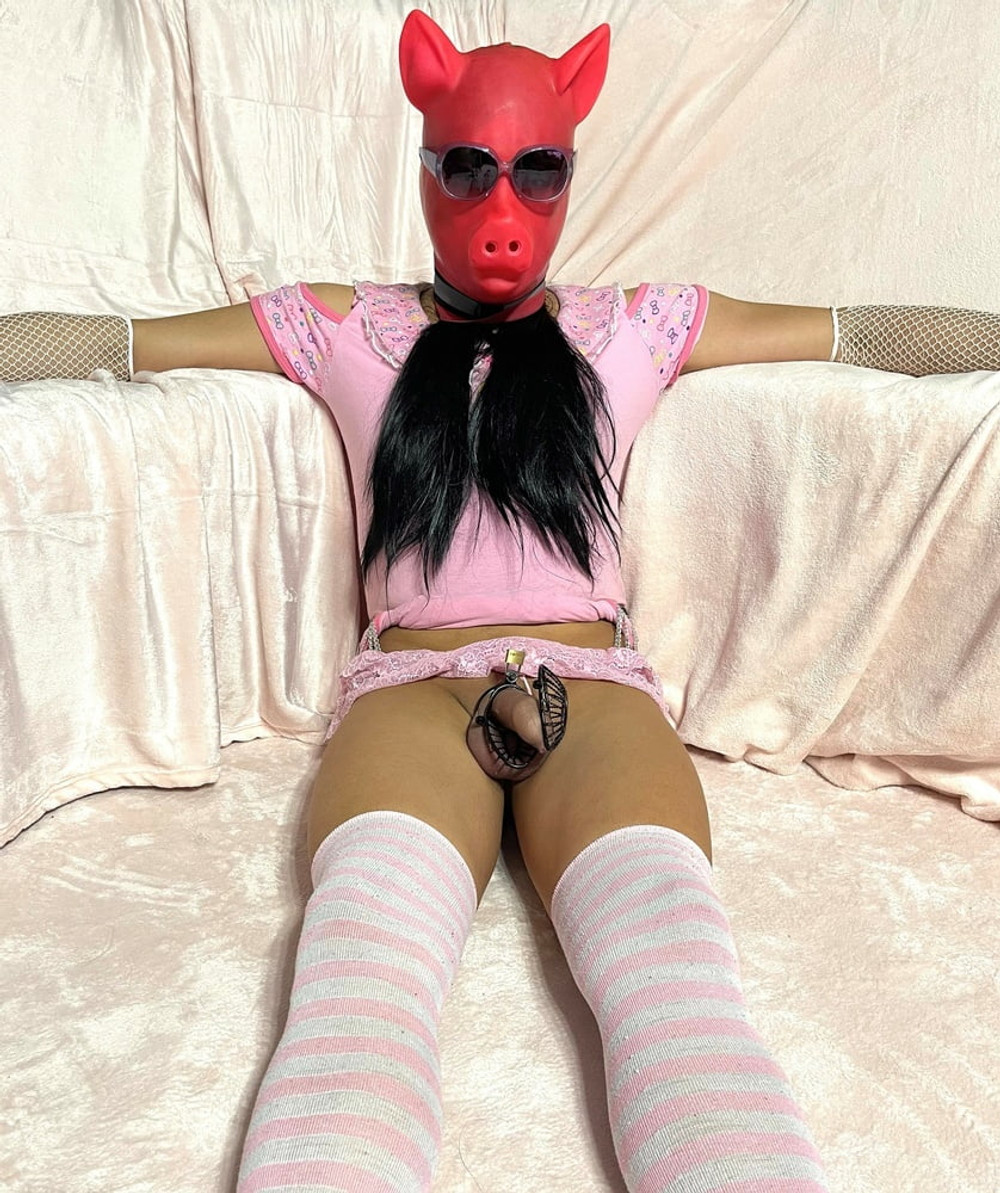 Sissy Wearing A Pink Dress, Heels And Chastity Cage (Pt. 2) #6