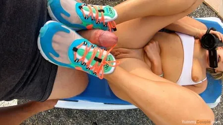 huge handsfree cumshot over her new nike sneakers         