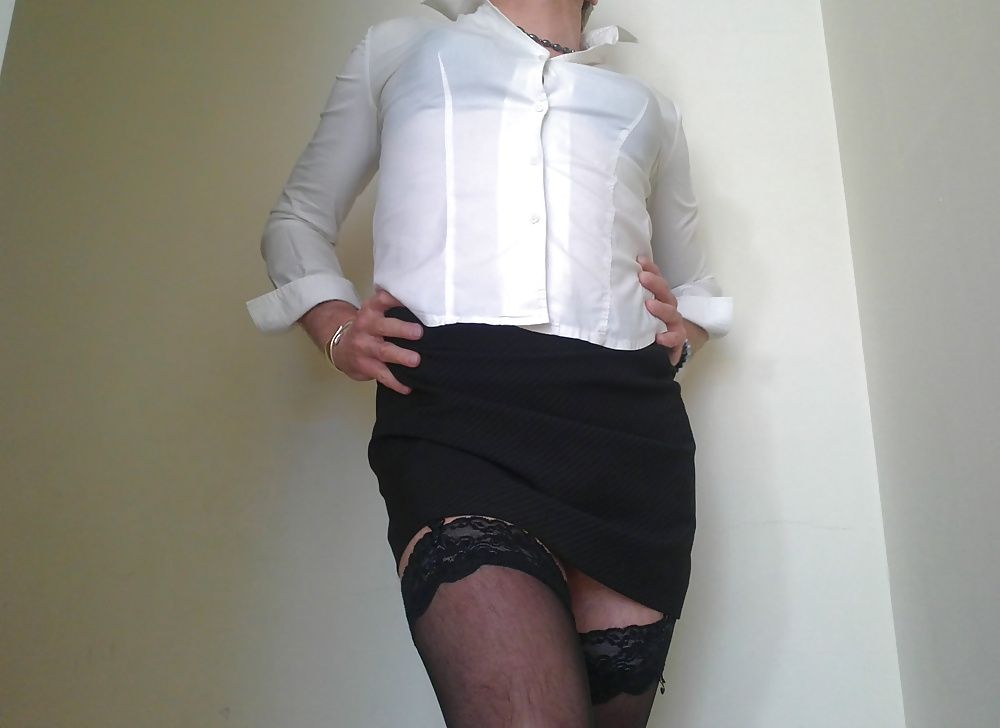 me as a sexy secretary, black stockings, black lingerie #8