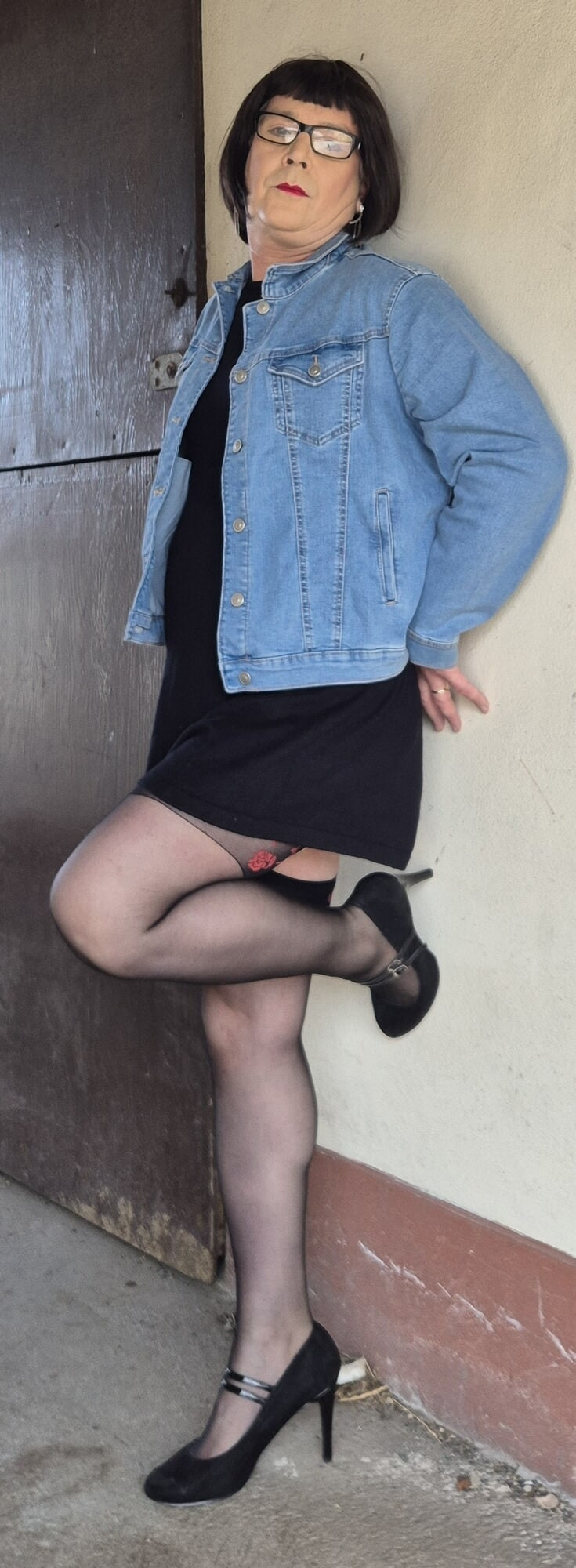 Mature Crossdresser in  a little black dress  #8