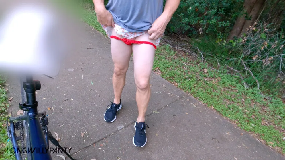 Straight guys rides bike in skirt and no panties #3