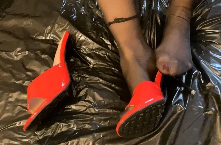 Red Mules and Nylon Feet #6