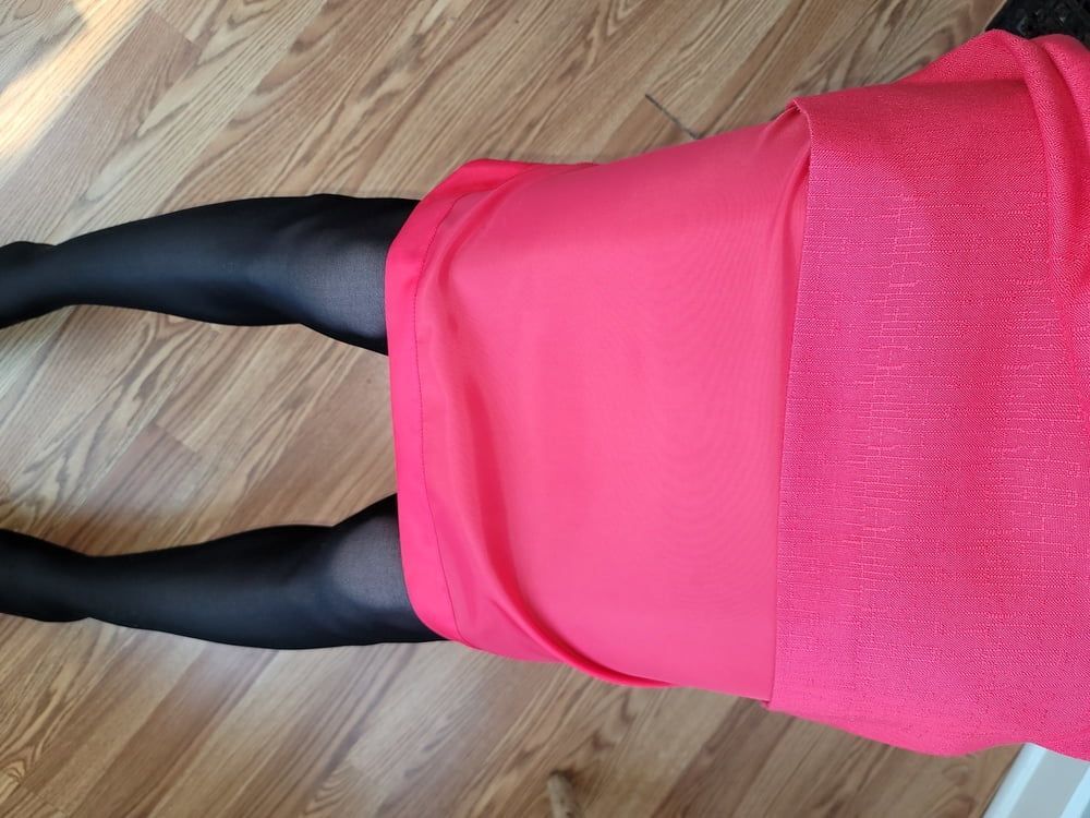 Pink pencil skirt with black pantyhose  #22