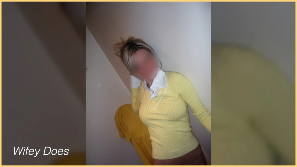 Wifey looks amazing in this hot tight braless yellow shirt. #21