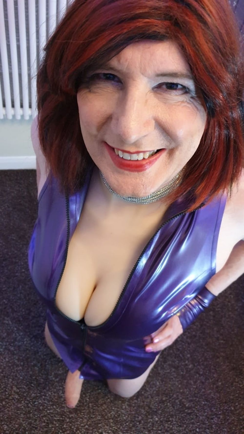 Big cock TGirl Lucy shows off fake tits in Latex mini dress #46