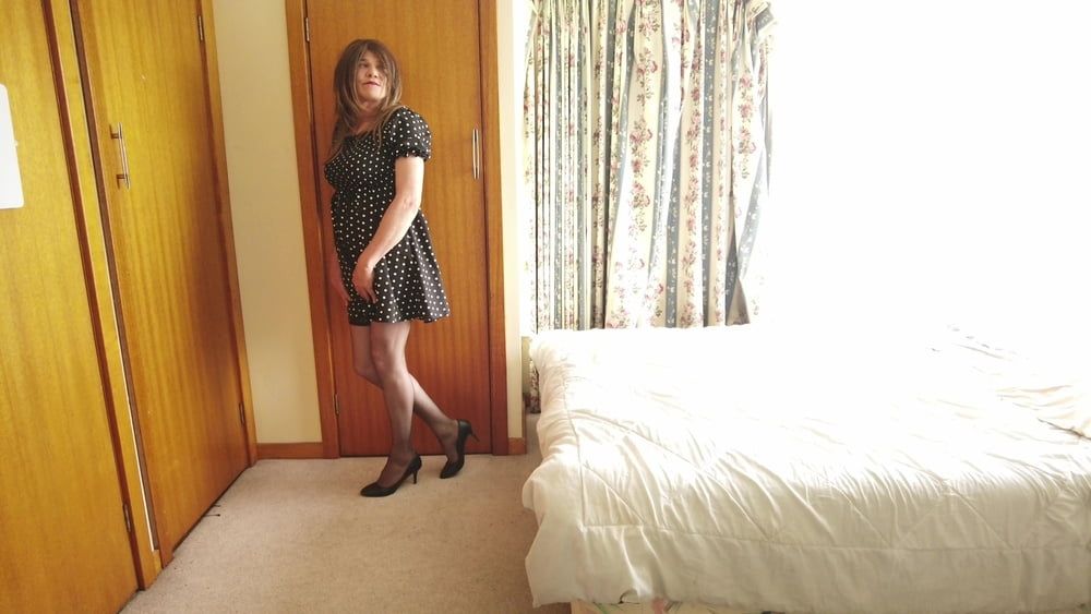 Crossdress Striptease poka dot dress #3