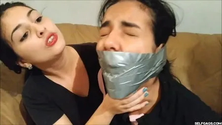 Gagged girl duct tape wrapped up tight selfgags         
