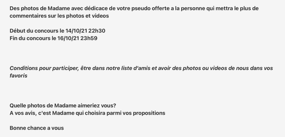 Concours pour photo dedicace offerte de ma femme voir billet #60