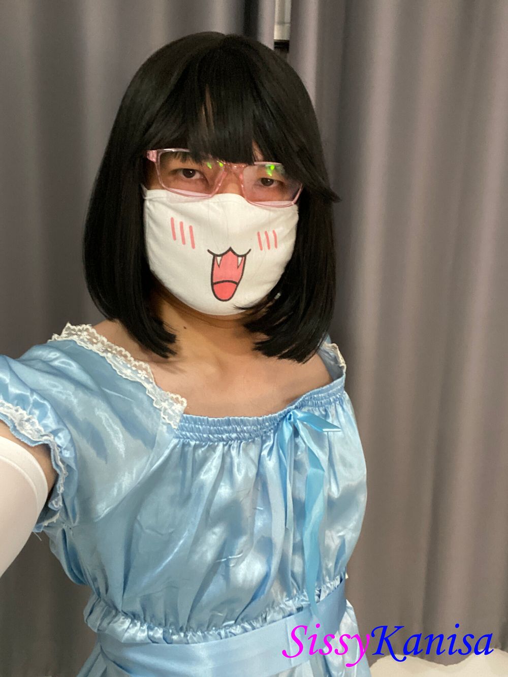 Kanisa on Blue Satin Nightgown and Chastity Cage. #2