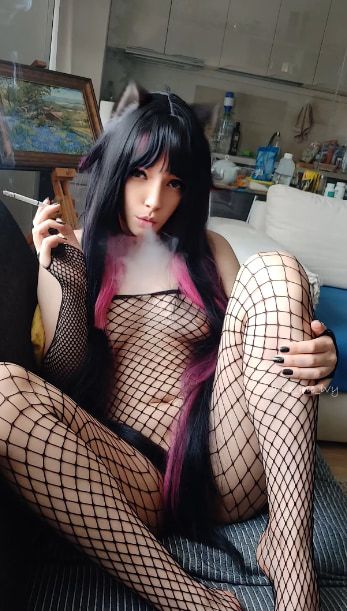 Succubus Babe smoking in fishnets #13