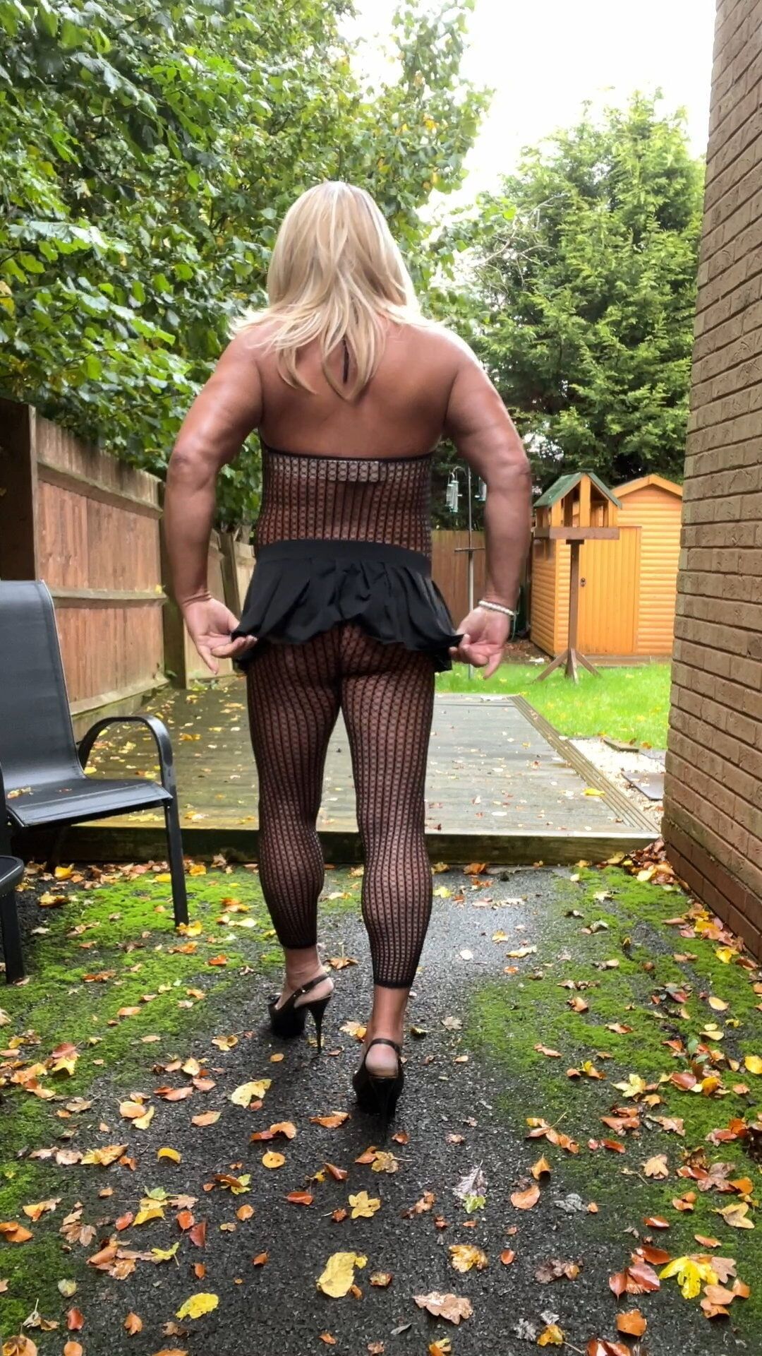 Crossdresser kellycd2022 in black fishnet catsuit and heels  #31